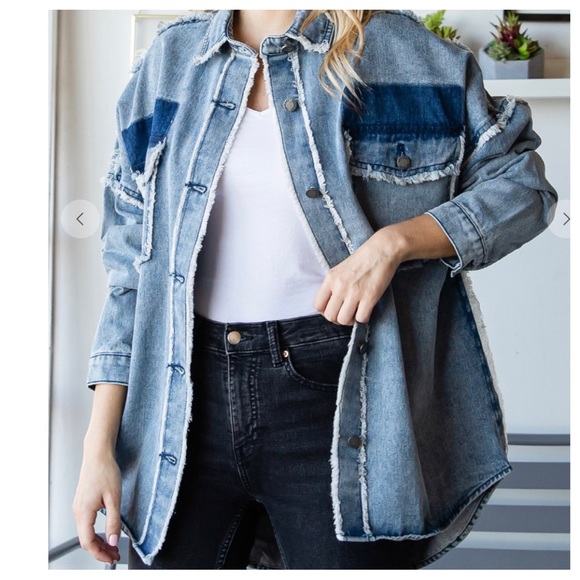 36 Fabulous Color block denim wash Jean Jacket - Picture 3 of 8